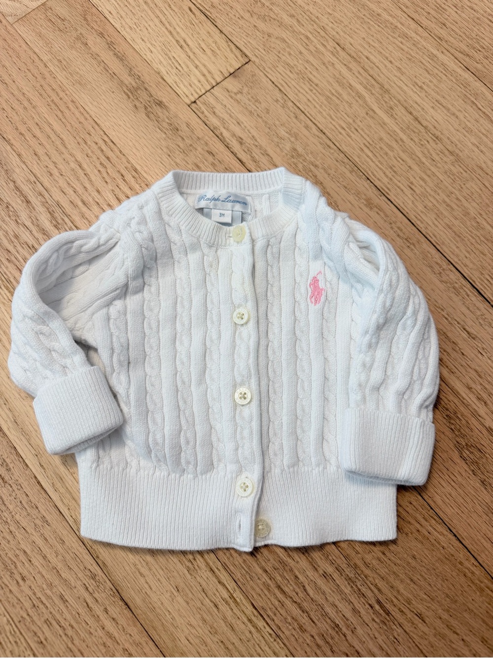 Ralph Lauren Baby Girls White Cable Knit Cardigan 3M